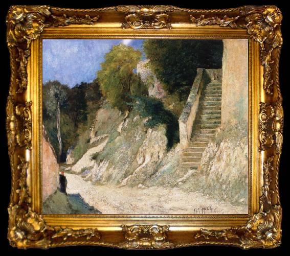 framed  Carl Fredrik Hill Trappgata in Montigny - sour Loing, ta009-2